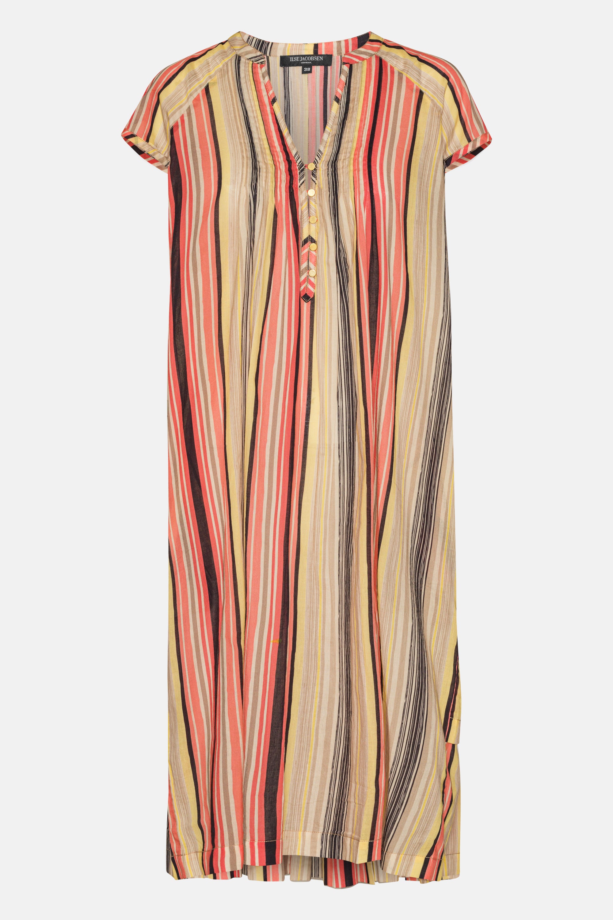 Short Sleeve Long Dress Pintuck - Red Organic Stripe
